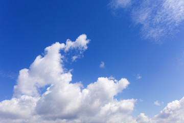 White clouds on blue sky background.