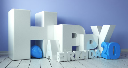 Happy Birthday 3D-Schriftzug mit Luftballon zum 20. Geburtstag