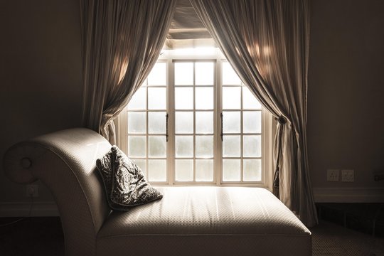 Chaise Longue In Front Of The Window, Presidential Suite By Nelson Mandela, Blue Mountain Lodge Kiepersol, Mpumalanga, South Africa, Africa