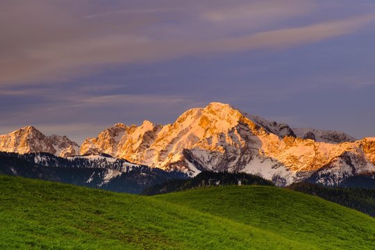 Hoher Goll, dawn, Marktschellenberg, National Park Berchtesgaden, Berchtesgadener Land, Bavaria, Germany, Europe