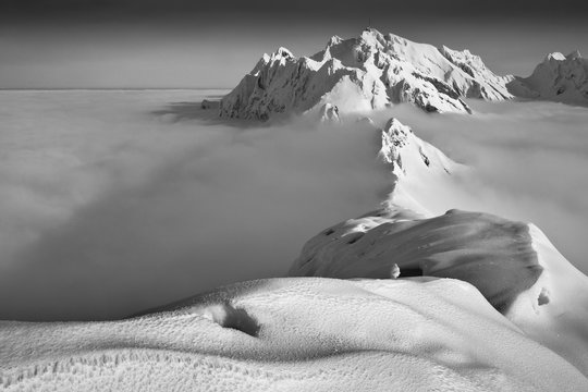 Santis, summit in winter above clouds, winter landscape, Switzerland, Europe