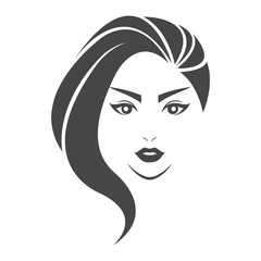 Women hair style icon, logo women face on white background 