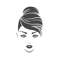 Women hair style icon, logo women face on white background 