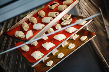 dessert baking on baking trays in the oven - 212045097