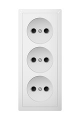 Triple electrical socket Type C. Power plug vector illustration. Realistic receptacle from Europe.