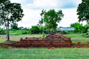 The Pyramid remains in Thailand made of laterite bricks at Kao klang nok in Si Thep Historcal Park ...