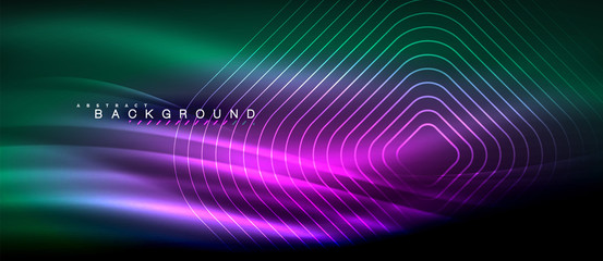 Neon glowing lines, magic energy space light concept, abstract background wallpaper design