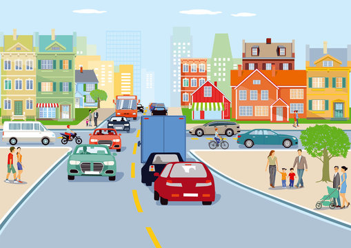 Stadt mit Straßenverkehr illustration © scusi
