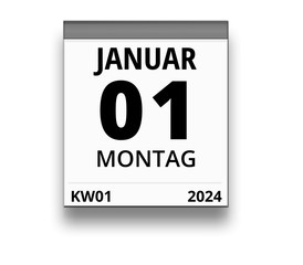 Kalender für Montag, 1. JANUAR 2024 (Woche 01)