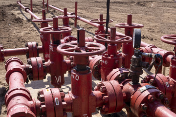 Oil and gas processing plant with pipe line valves. Oil pipeline valves in the oil and gas...