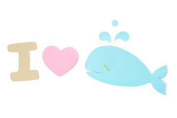 I love whale paper cut on white background - isolated