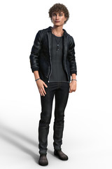 Handsome trendy guy in urban casual outfit isolated on white. 3d render..