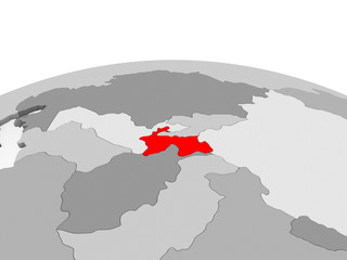 Tajikistan on grey globe