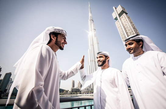 Three arabic business men spending time in Dubai