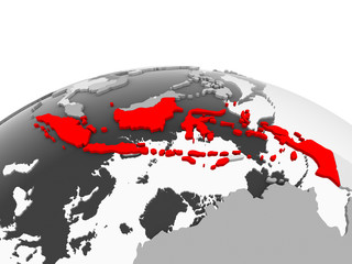 Indonesia on grey globe