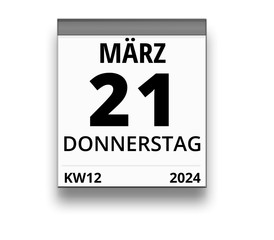 Kalender für Donnerstag, 21. MÄRZ 2024 (Woche 12)