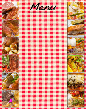 carte menu de restaurant sur nappe en tissu Vichy à petits carreaux rouges