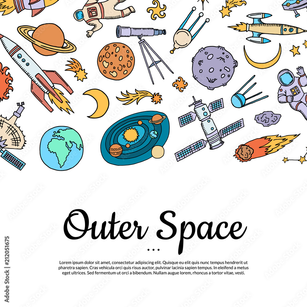 Canvas Prints vector hand drawn space elements background with place for text illustration