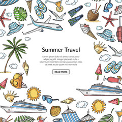 Vector hand drawn summer travel elements background