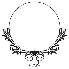 Black and white round frame with abstract flower silhouettes. 