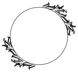 Black and white round frame with abstract flower silhouettes. 