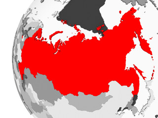 Russia on grey globe