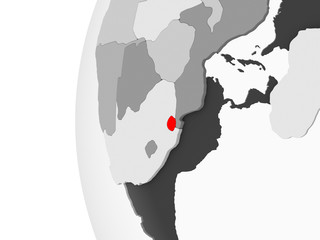 Swaziland on grey globe