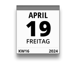 Obraz premium Kalender für Freitag, 19. APRIL 2024 (Woche 16)
