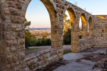 Beit Jamal monastery old arches city view.
