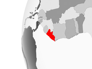 Liberia on grey globe