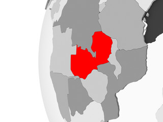 Zambia on grey globe