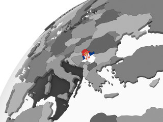 Serbia with flag on globe