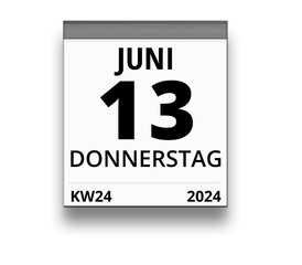 Kalender für Donnerstag, 13. JUNI 2024 (Woche 24)