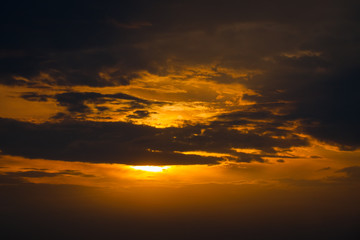 Fototapeta na wymiar Beautiful Scenic View On Sunset Under Dramatic Sky In Summer Close Up.