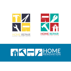 creative home repair concept, logo design template isolated on white background with space for your company text