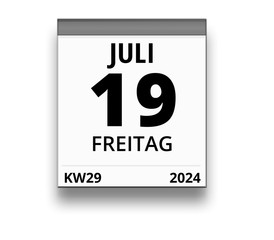 Kalender für Freitag, 19. JULI 2024 (Woche 29)