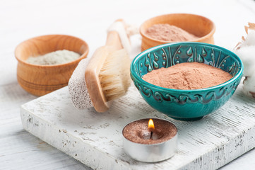 Red and blue cosmetic moroccan clay