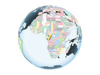 Congo with flag on globe isolated