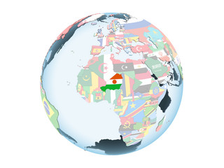 Obraz premium Niger with flag on globe isolated