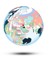 Iraq on globe with flags