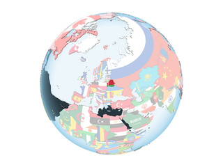 Belarus with flag on globe isolated
