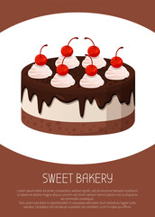 Tasty Cake with Dark Chocolate and Cherries on Top