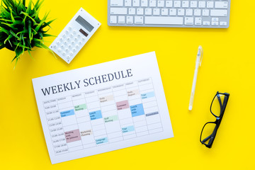 Weekly schedule of manager, office worker, pr specialist or marketing expert. Table with...