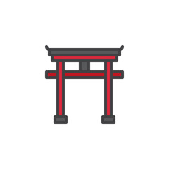 Torii Japanese gate filled outline icon, line vector sign, linear colorful pictogram isolated on white. Shinto Symbol, logo illustration. Pixel perfect vector graphics