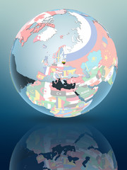 Lithuania on globe with flags
