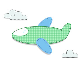 Cut out fabric or paper checkered green airplane sticker