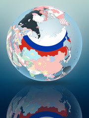 Russia on globe with flags