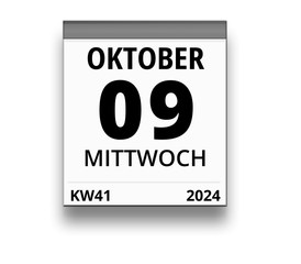 Kalender für Mittwoch, 9. OKTOBER 2024 (Woche 41)