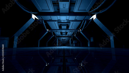 3d Rendering Of Abstract Dark Blue Sci Fi Futuristic Space
