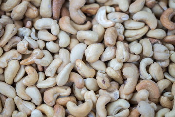 Backround of roasted cashew nuts sold at city market